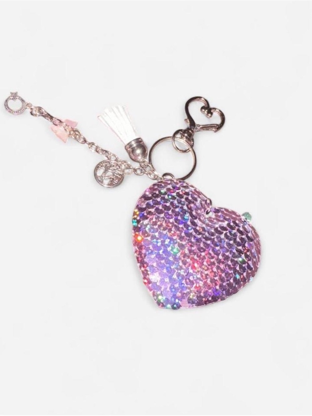 Sequin Heart Key & Bag Charm - Purple